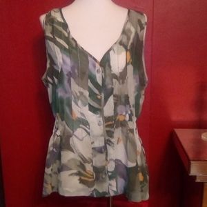 Sheer Sleeveless Button up Green New York and Company